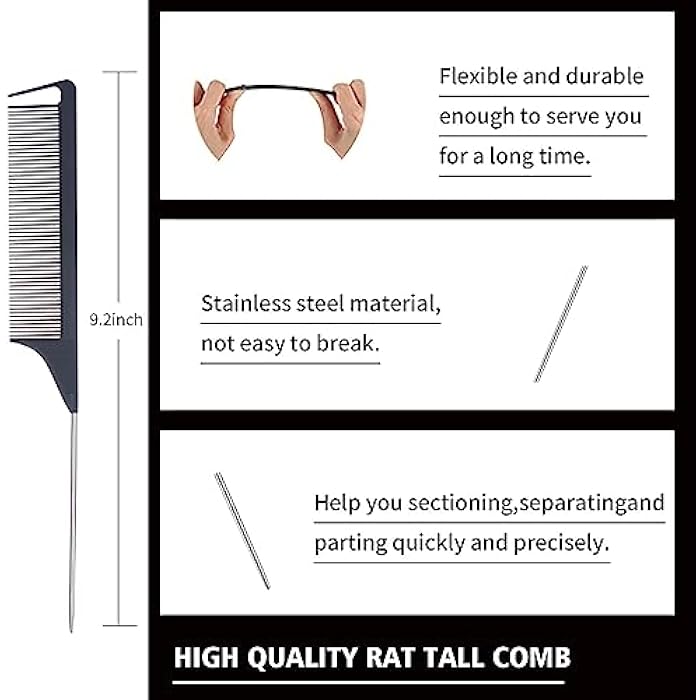 Goiple Hair Styling Comb Set Teasing Hair Brush Rat Tail Comb Edge Brush for Edge&Back Brushing, Combing, Slicking Hair for Women (Black) - Image 3